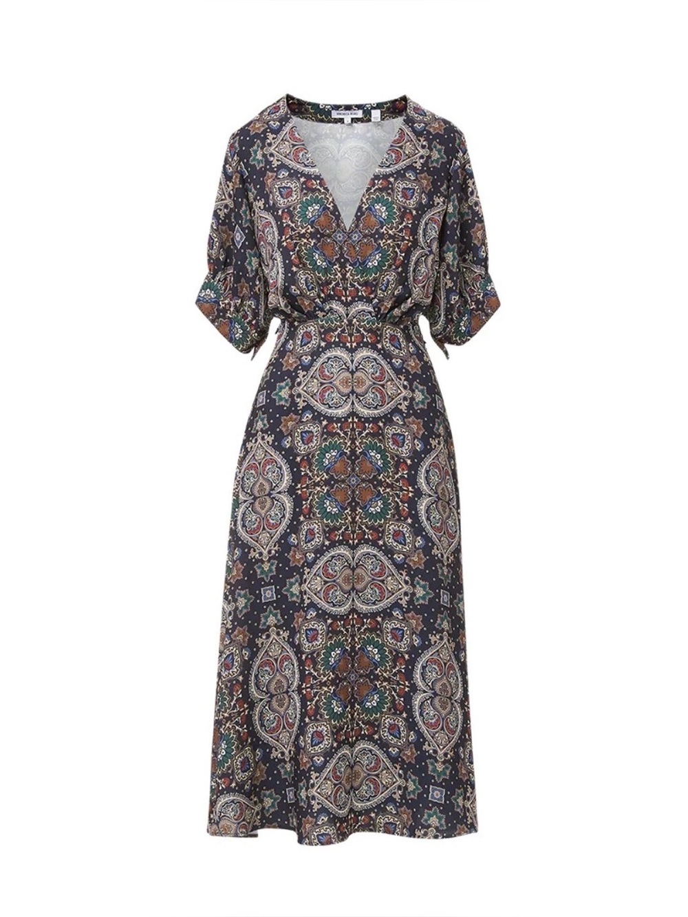 Veronica Beard Navy Paisley V-Neck Midi Dress- Wyatt Dress in Multi Navy